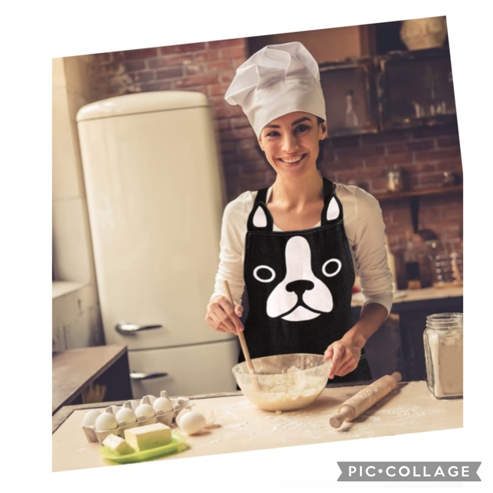 Cute French Bulldog Denim Apron Front Pockets Adjustable Cooking BBQ Gardening